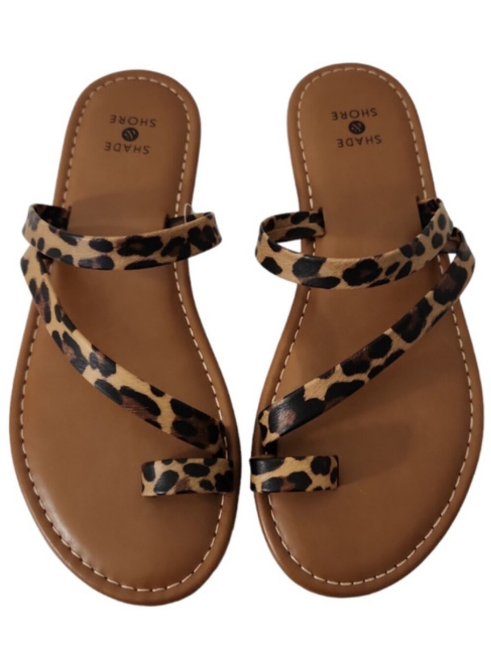 Shade & Shore Andora Asymmetrical Toe Ring Sandals Sz 6 Brown Leopard Strappy